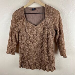 Tribal Brown Stretch Lace Top Blouse 3/4 Sleeve size large
